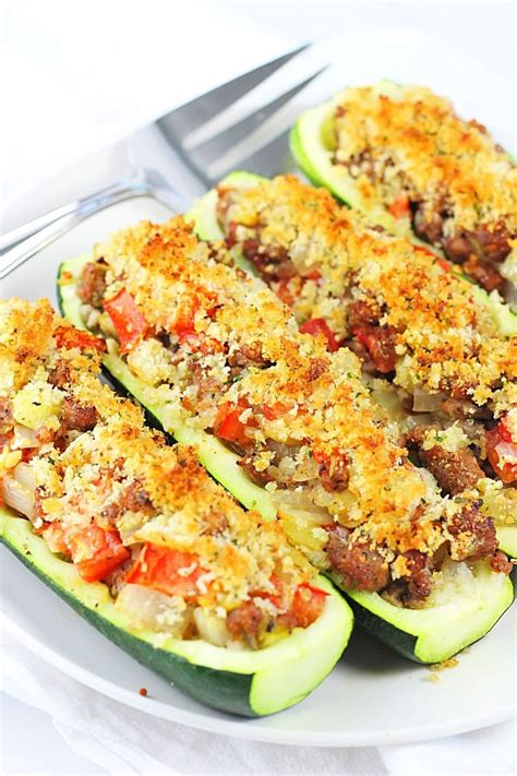 Stuffed Zucchini Boats With Sausage And Tomatoes Now Cook This