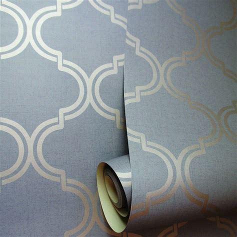 Holden Glistening Geometric Trellis Metallic Rose Gold Grey Wallpaper