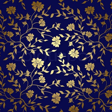 Blue And Gold Floral Texture For Background Stock Photo