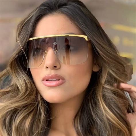 Mincl 2019 New Large Frameless One Sunglasses Retro Sunglasses Women