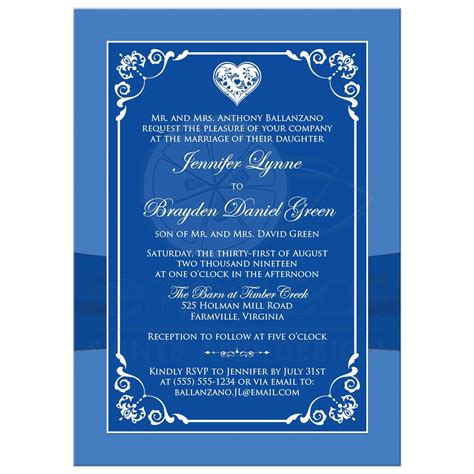 Vintage baroque card background vector. Love Heart Wedding Invite | Royal Blue, White, Floral ...