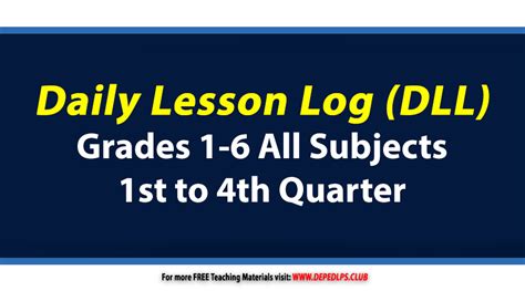 Deped Daily Lesson Log Dll For Grades All Subjects St To Th Quarter