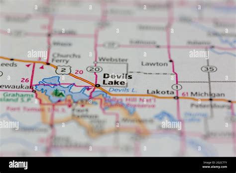 Devils lake North Dakota USA shown of a Road map or Geography map Stock