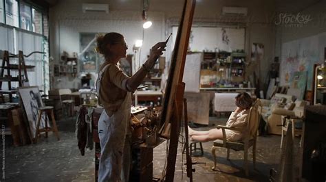 Woman Painting Nude Woman By Stocksy Contributor Javier Pardina