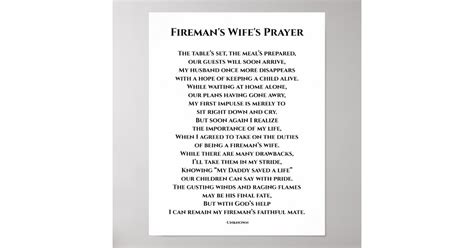 Firemans Wifes Prayer Poster Zazzle