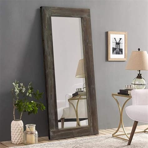 Trvone Full Length Mirror Floor Mirror Rustic Wood Frame Hanging