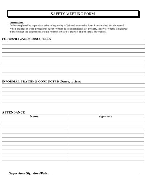 safety meeting form  printable  templateroller