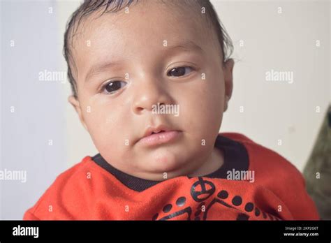 Little Sweet Happy Baby Face Close Up View Stock Photo Alamy