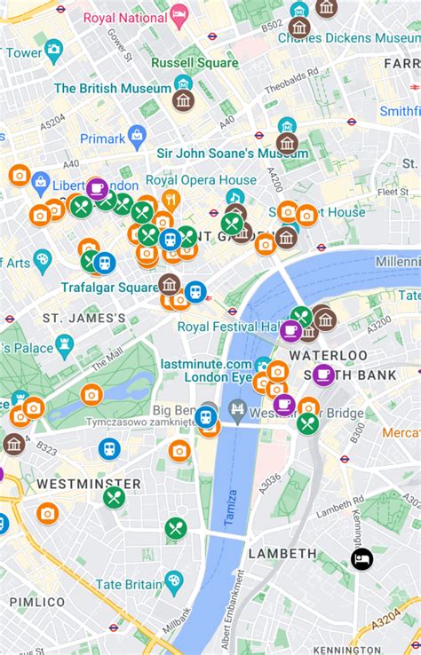 Londyn Wielka Mapa Atrakcji Restauracji I Nocleg W