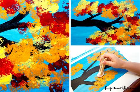 Autumn Tree Painting With Cotton Balls Projects With Kids