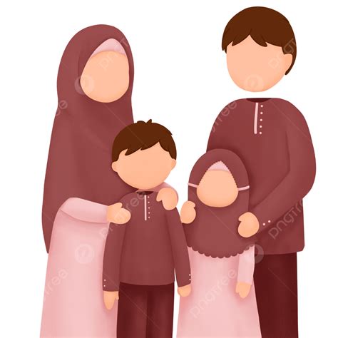 Gambar Ilustrasi Pasangan Muslim Dengan Anak Perempuan Dan Laki Laki