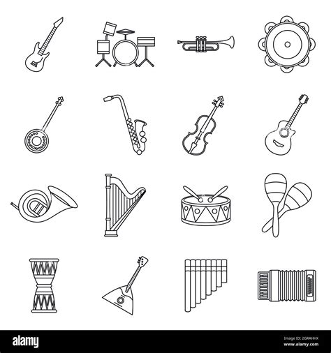 Musical Instruments Icons Set In Outline Style Stock Vector Image And Art