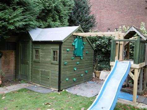 Playhouse With Storage Shed And Climbing Wall Shed Playhouse Play