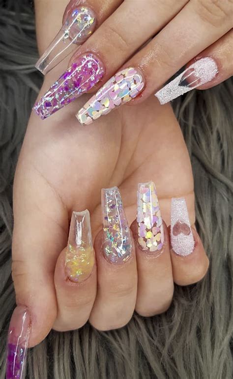 Pink Clear Acrylic Nails Designs Pink And Blue And Design
