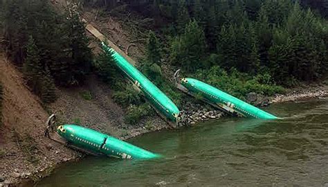 three boeing 737 fuselages that tumbled into montana river after train derailment being removed