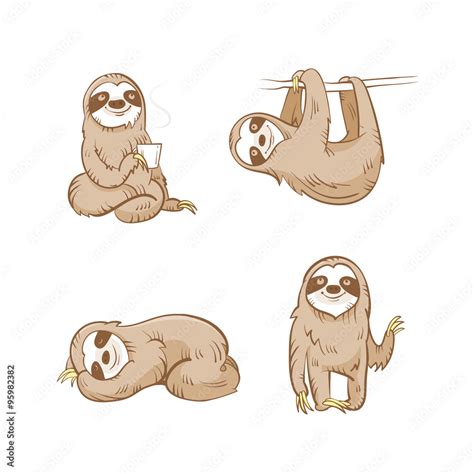 Cartoon Cute Sloths Set Four Sloths Vector Image Stock Vector Adobe Stock