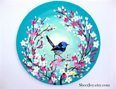 Wren Painting On A Round Canvas By Cathy Jacobs Circular Canvas