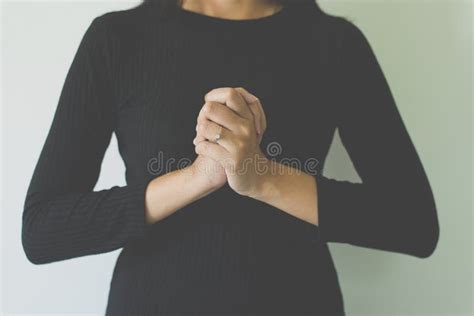 Woman With Hand In Praying Positionfemale Prayer Hands Clasped