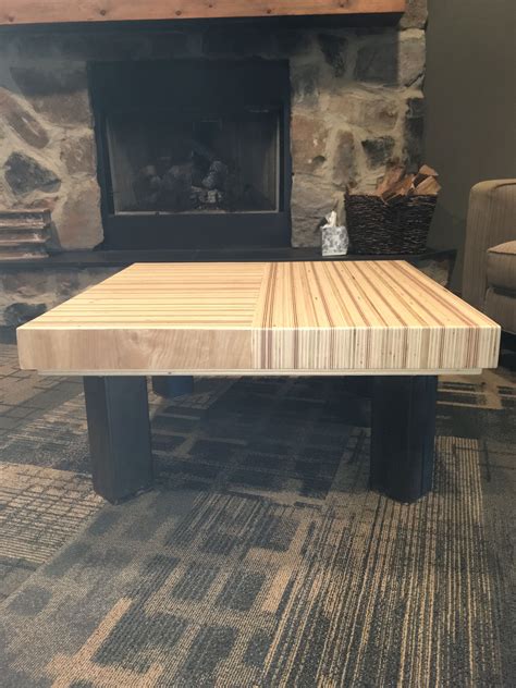 This table top consists of a 30 mm thick baltic birch plywood top that has a polished and sanded plywood edge, offering linearity and sophistication. Large (36"x36"x4") plywood strip top coffee table | Dinning table, Coffee table, Table