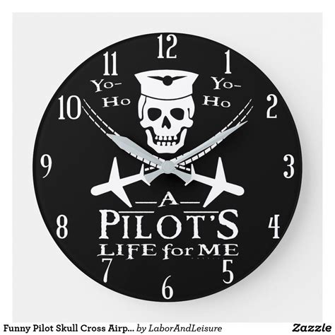 Funny Pilot Skull Cross Airplanes Pirate Humor Large Clock Funny Pilot Pirate