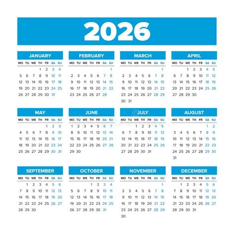 Calendario De Vectores Simple 2026 Las Semanas Empiezan El Lunes
