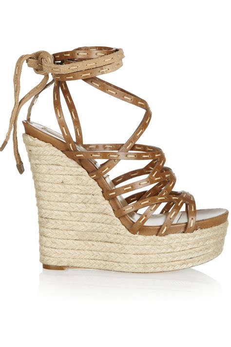 Michael Kors Leather Espadrille Wedge Sandals In Light Brown Brown Lyst