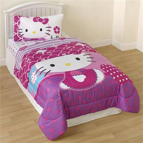 Hello Kitty Pink And Purple Twin Comforter And Sheet Set 4 Piece Bed In A