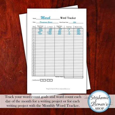 Printable Monthly Word Count Tracker For Writers Minimal Etsy