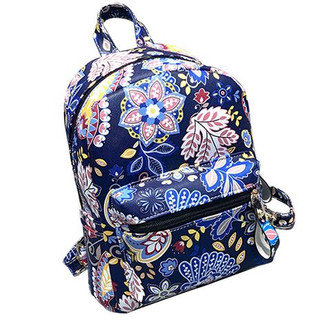 Flower Print Backpack For Girls School Bags Leather Women Backpacks
