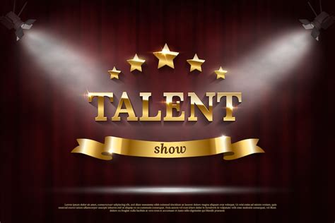 Premium Vector Golden Talent Show Text With Ribbon Over Red Curtain