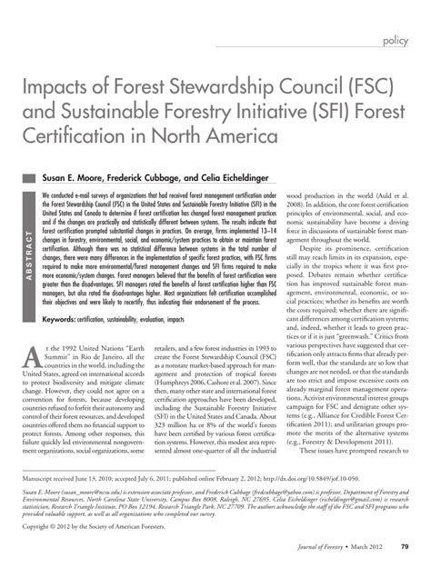 Pdf Impacts Of Forest Stewardship Council Fsc And Sustainable