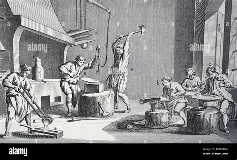 Engraving Depicting The Workshop Of A Goldsmithsilversmith Making