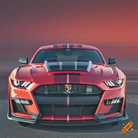 Front Close Up Of A Red Ford Mustang Shelby Gt500 2022