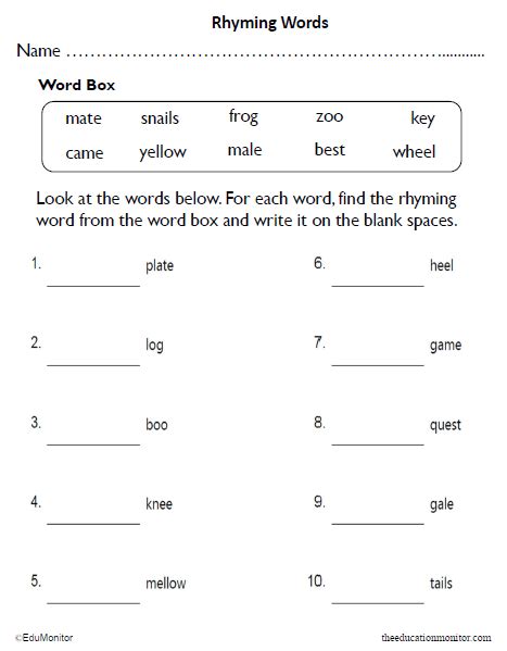 Worksheet for grade 2 rhyming words matt norlander s weekly notebook also has details on. Second Grade Rhyming Worksheets for Kids - EduMonitor