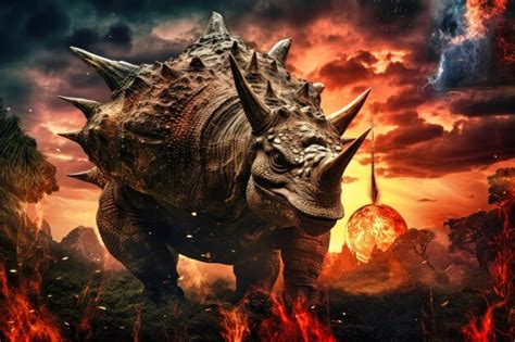 Premium Ai Image A Terrible Dinosaur Triceratops With An Open Huge