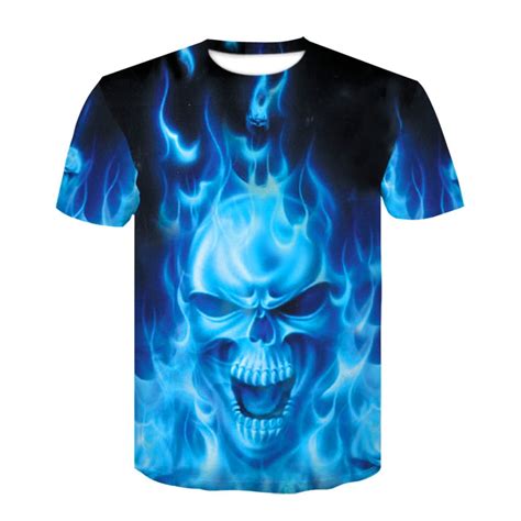 cool t shirt men women 3d tshirt print blue fire skeleton short sleeve summer tops tees t shirt