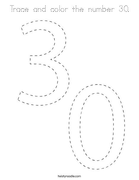 Trace And Color The Number 30 Coloring Page Tracing Twisty Noodle