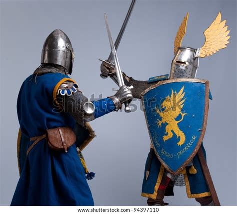 Two Medieval Knights Fighting Stock Photo 94397110 Shutterstock