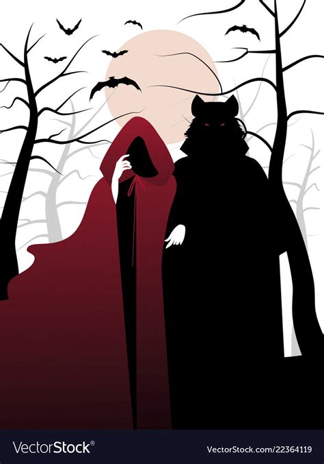 Little Red Riding Hood And Wolf In The Woods Vector Image