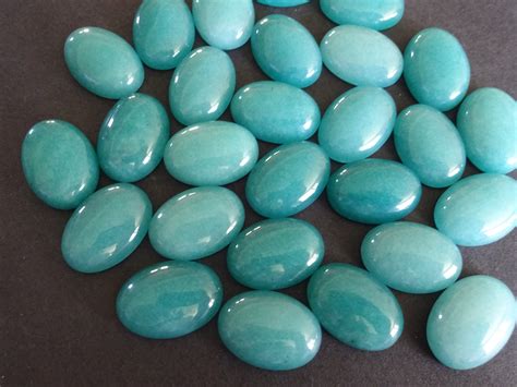 18x13mm Natural White Jade Gemstone Cabochon Dyed Teal Oval Cab