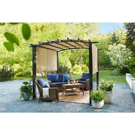 Also, the pergola will keep that facet of the home to which …</p. Hampton Bay Pergola Steel Aluminum Arched Slide Canopy ...