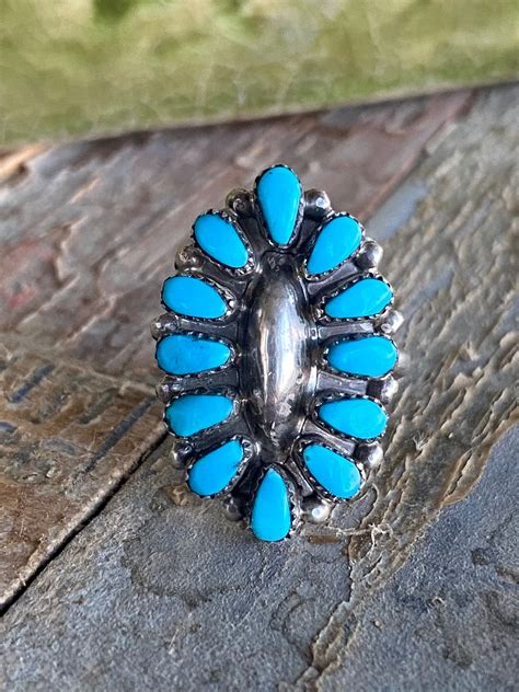 Zuni Petit Point Turquoise Sterling Silver Cluster Ring Tamaño Etsy