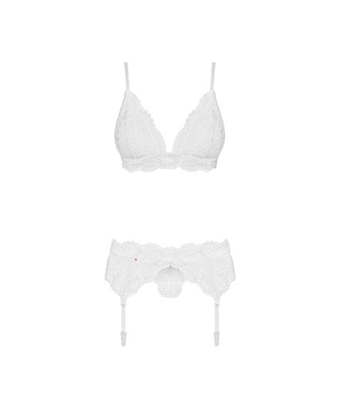 Obsessive White Lace Lingerie Set With Suspender Belt Sexystyle Eu
