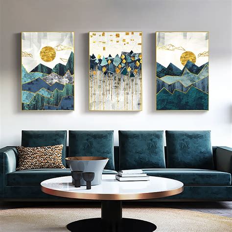 Nordic Abstract Geometric Mountain Landscape Wall Art Canvas Painting