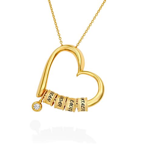 Charming Heart Necklace With Engraved Beads With 010 Ct Diamond In