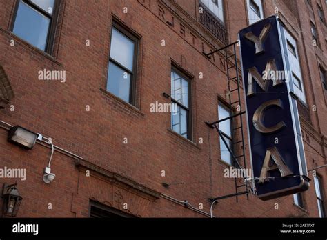 Low Angle View Of Neon Sign On A Building Harlem Ymca West 135th