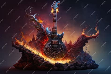 Premium Photo Electric Guitar With Smoke And Flames In Hellish