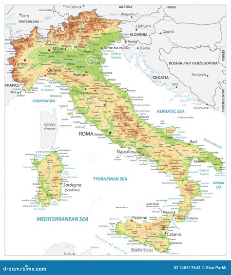 Italy Relief Map Highly Detailed Physical Map Of Italy In Vector Images