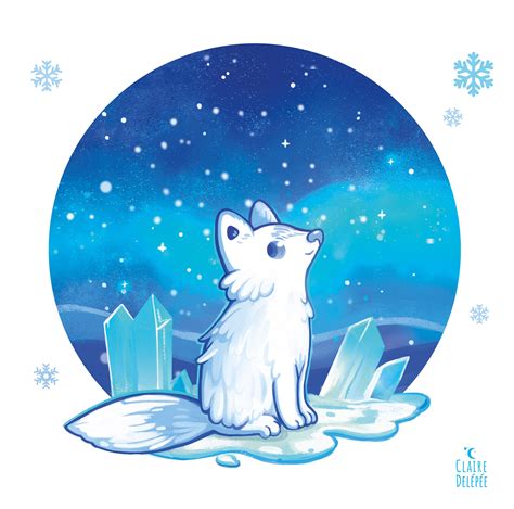White Fox Illustration A Cute Polar Fox Print Kawaii Art Etsy