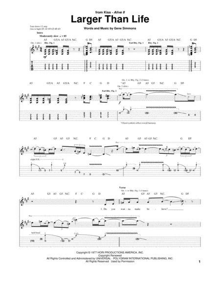Larger Than Life By Kiss Gene Simmons Digital Sheet Music For Guitar